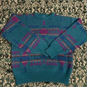 Pendleton vintage wool teal Aztec sweater